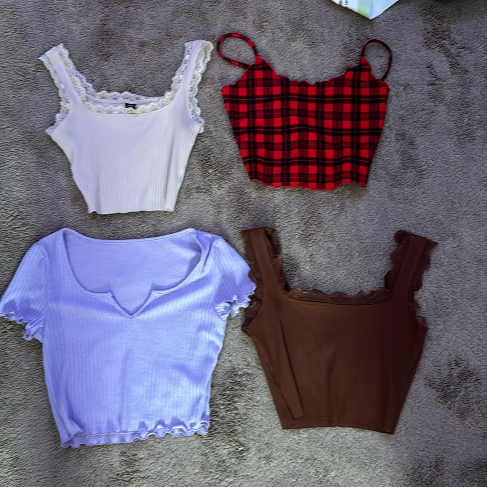 Crop tops white brown red black and purple